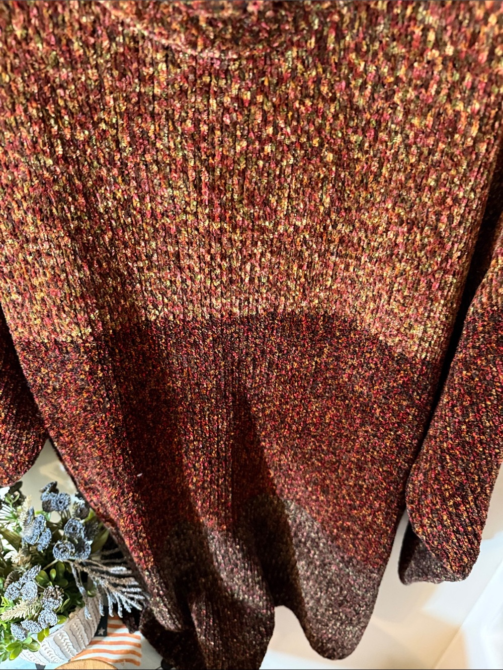 Vintage Fashion Bug Marled Ombre Crewneck Sweater - Rust, Brown, - Picture 3 of 7